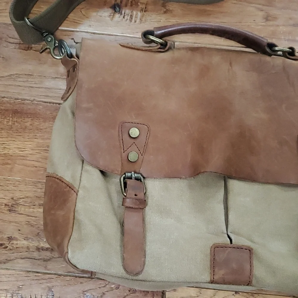 Tiding leather and canvas messenger laptop bag